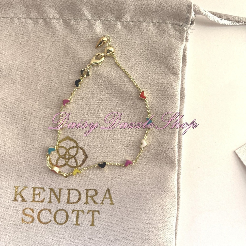 ✨Kendra Scott Haven Heart Gold Plated Chain Bracelet in Multi Mix Color New 🩷